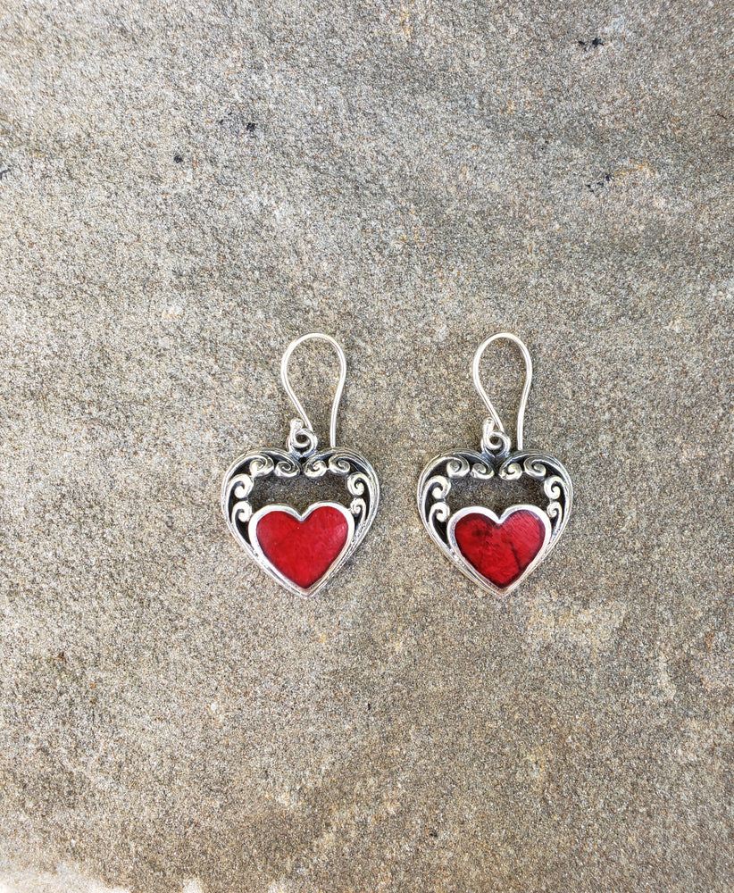 Coral Red Heart Earrings